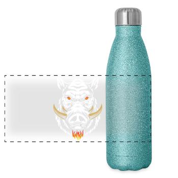 furious boar - Panoramic Glitter Thermal Bottle 500 ml - blue glitter - Front