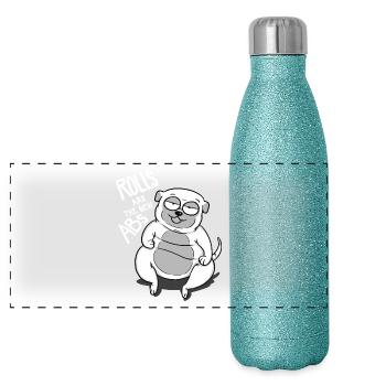 Pug dog funny gift fitness christmas - Panoramic Glitter Thermal Bottle 500 ml - blue glitter - Front