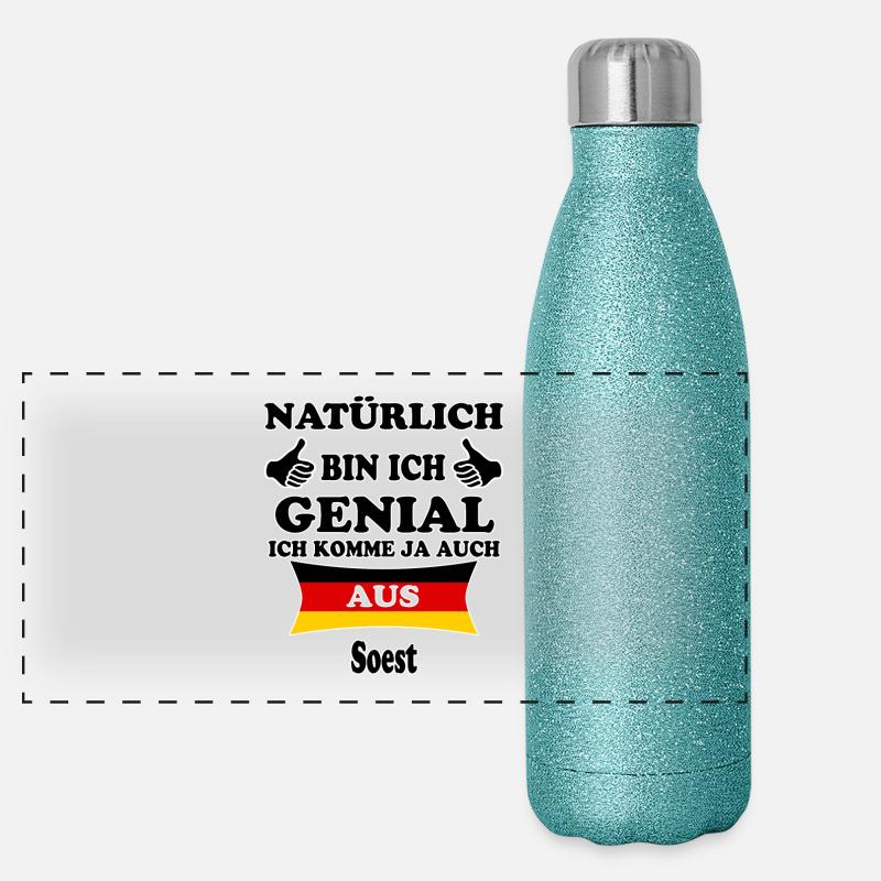 Geschenk Genial komme aus Soest Panorama Glitzer Isolierflasche 500 ml