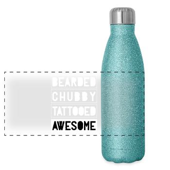 Bearded Chubby Tattooed Awesome - Panorama Glitzer Isolierflasche 500 ml - Blau Glitzer - Vorne