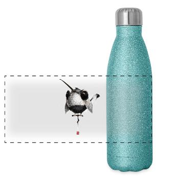 Sketchy Bird # 02 - Panoramic Glitter Thermal Bottle 500 ml - blue glitter - Front