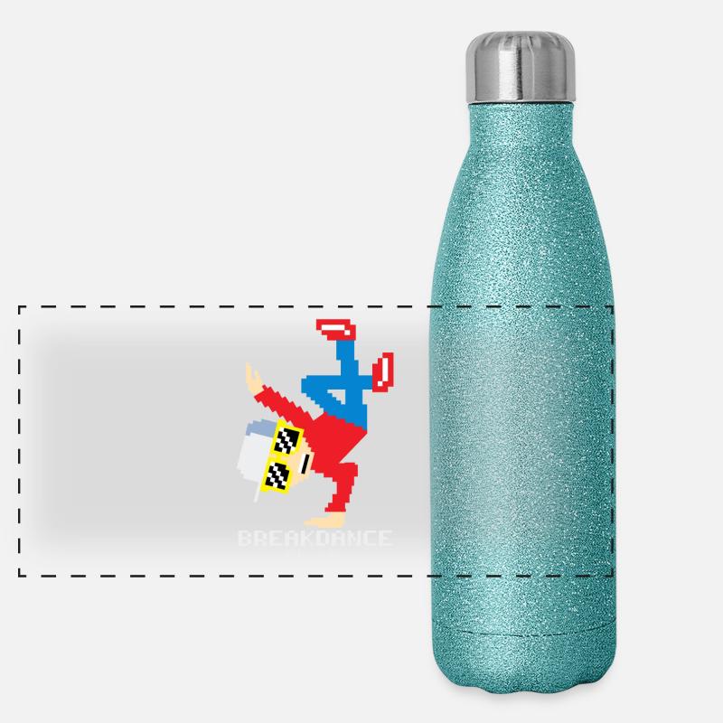 Pixel Breakdance B-Boy | Retro 8-Bit Hip Hop - Panoramic Glitter Thermal Bottle 500 ml - blue glitter