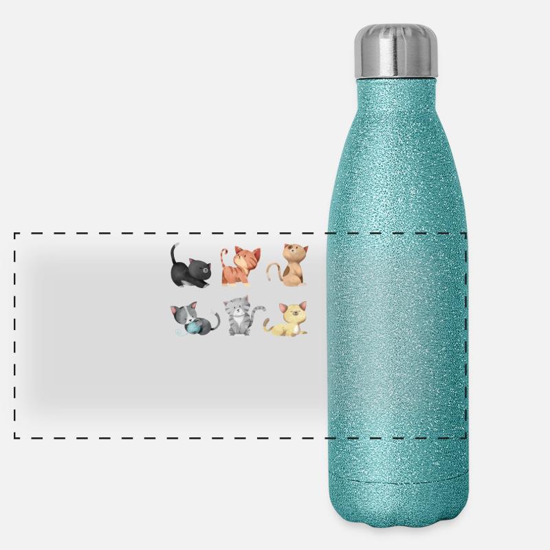 Cats illustration Panoramic Glitter Thermal Bottle 500 ml