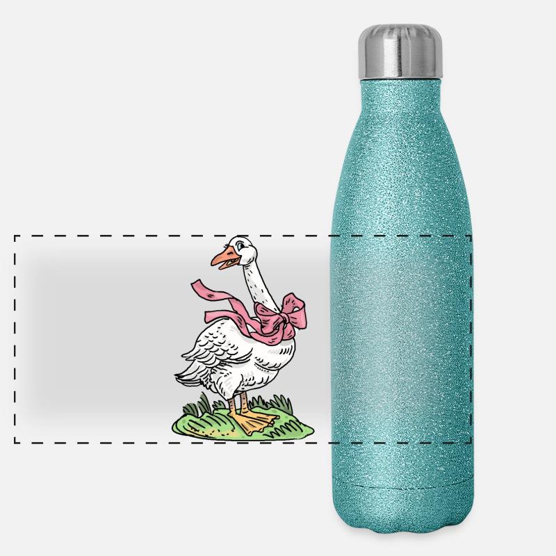 Gans mit rosa Schleife Panorama Glitzer Isolierflasche 500 ml