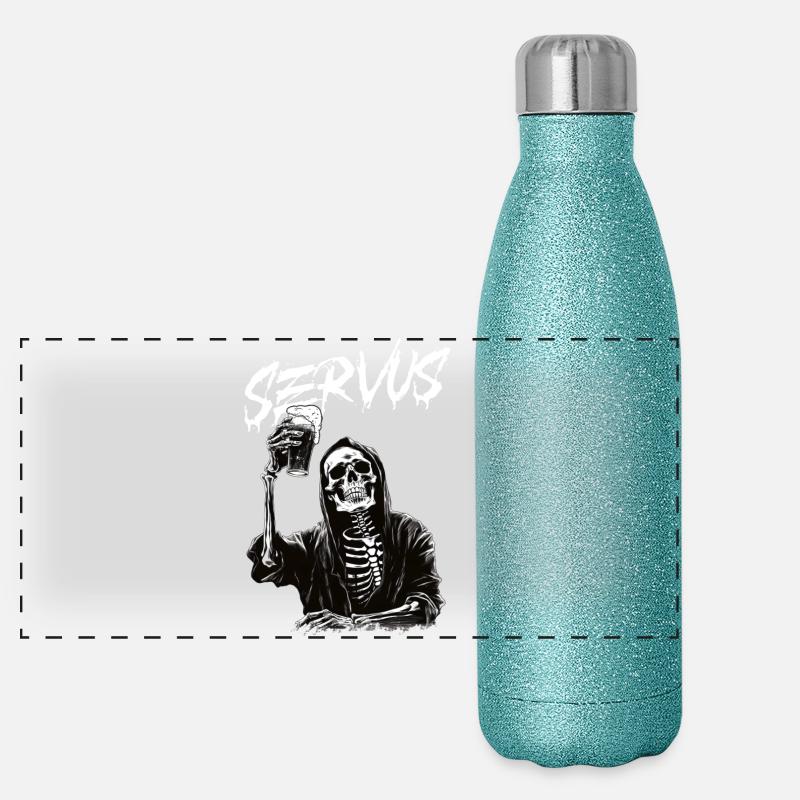 Sensenmann mit Bier Panorama Glitzer Isolierflasche 500 ml