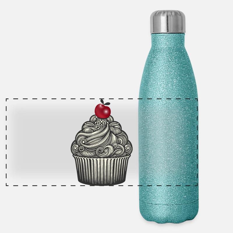 Topping mit Kirsche im Cupcake Förmchen Panorama Glitzer Isolierflasche 500 ml