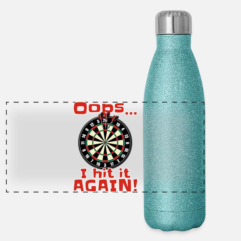 Darts Fun Shirt Oops i hit it again Panorama Glitzer Isolierflasche 500 ml
