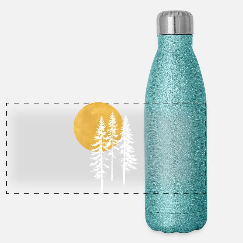 Silhouette de pins ensoleillés Gourde isotherme panoramique pailletée 500 ml