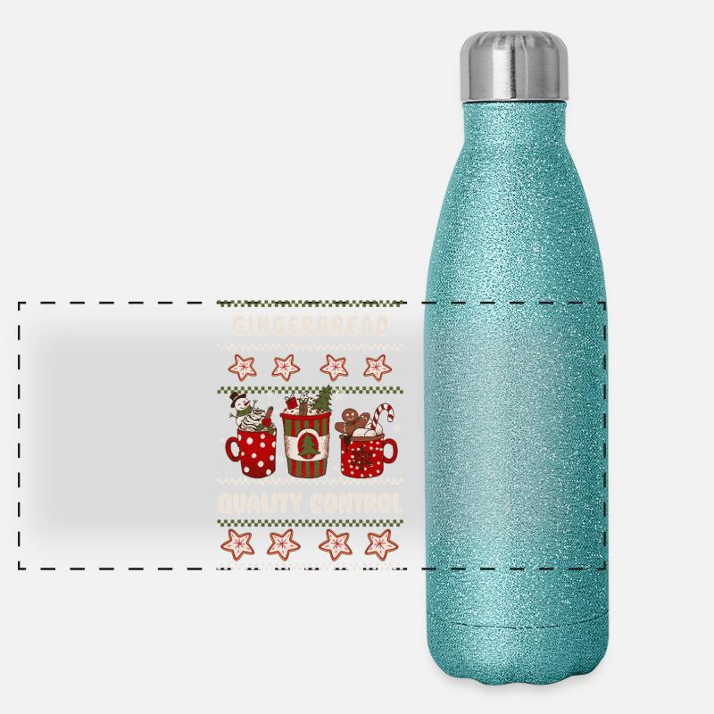 Gingerbread Quality Control - Weihnachten Panorama Glitzer Isolierflasche 500 ml