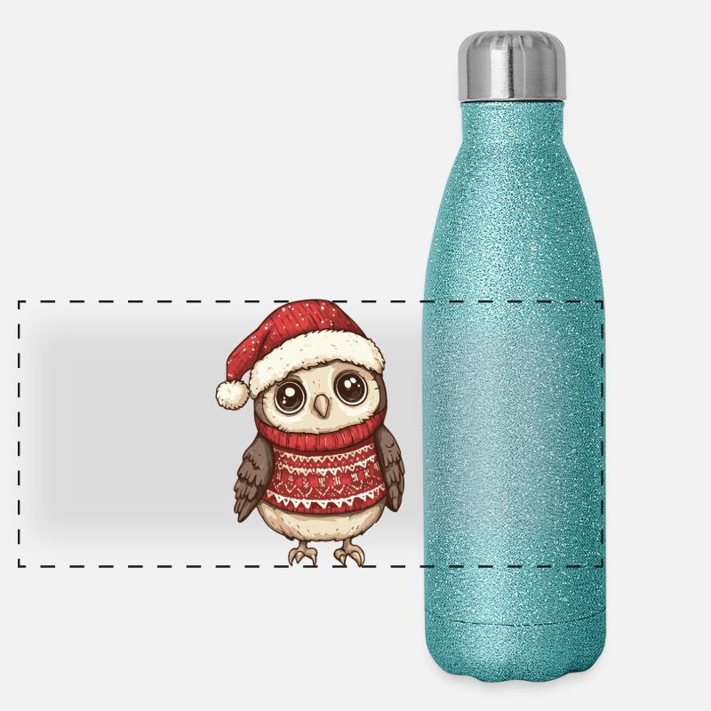 Hibou Noël Gourde isotherme panoramique pailletée 500 ml
