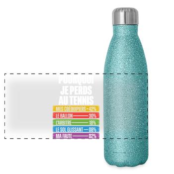 Les Raisons Drôles de Perdre Humour Coach Tennis - Gourde isotherme panoramique pailletée 500 ml - paillettes bleues - Devant