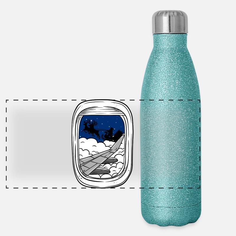 Night Flight Over Clouds Christmas Sleigh Panoramic Glitter Thermal Bottle 500 ml