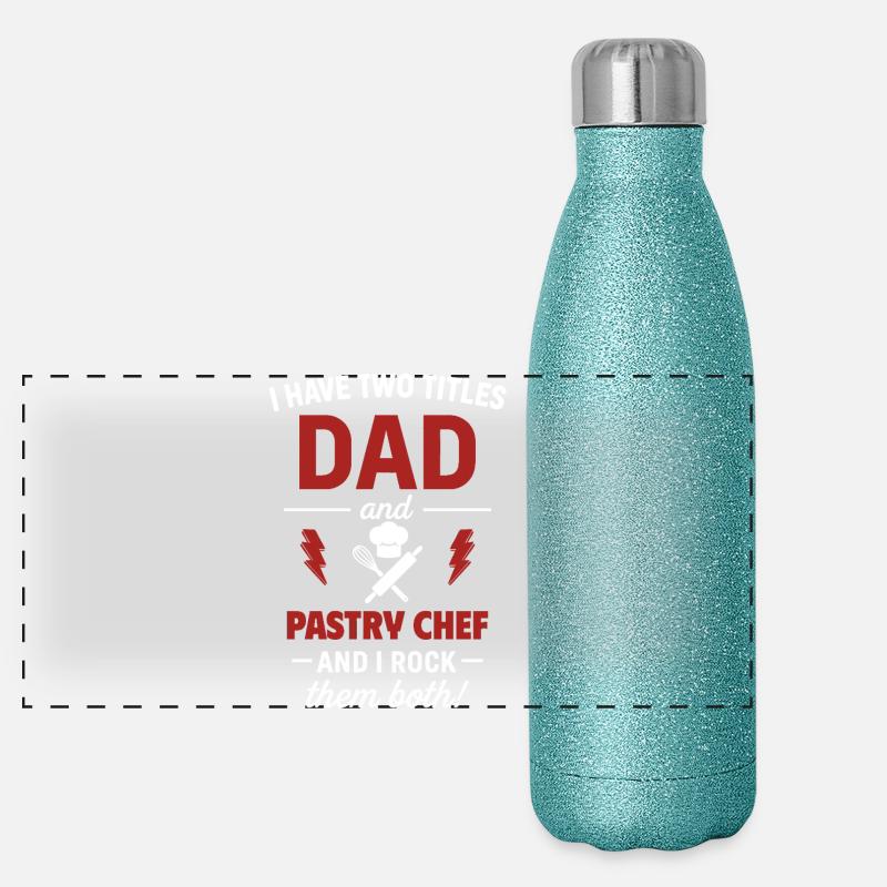 Dad Pastry Chef Two Titles Funny Panoramic Glitter Thermal Bottle 500 ml