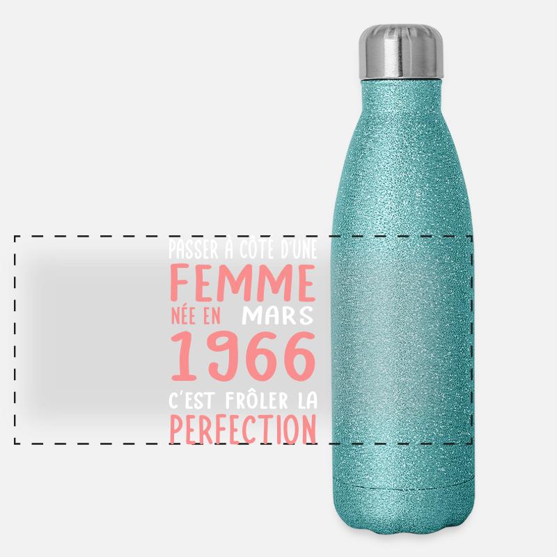 Anniversaire 60 ans - Née en Mars 1966 Gourde isotherme panoramique pailletée 500 ml