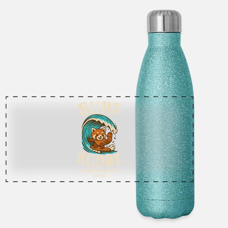 Surf Buddy, Freund auf dem Surfboard Panorama Glitzer Isolierflasche 500 ml