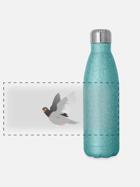 Dove in gray - Panoramic Glitter Thermal Bottle 500 ml - blue glitter - Front