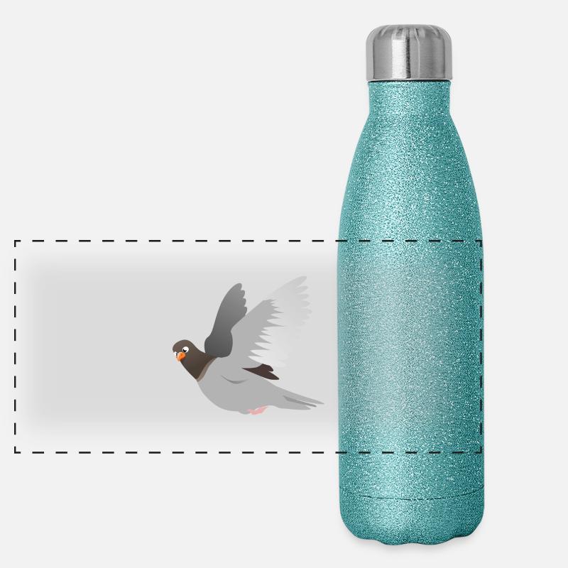 Taube in grau Panorama Glitzer Isolierflasche 500 ml