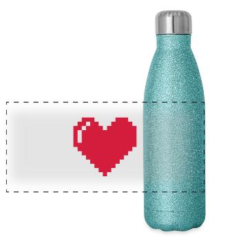 Pixel Love - Panorama Glitzer Isolierflasche 500 ml - Blau Glitzer - Vorne