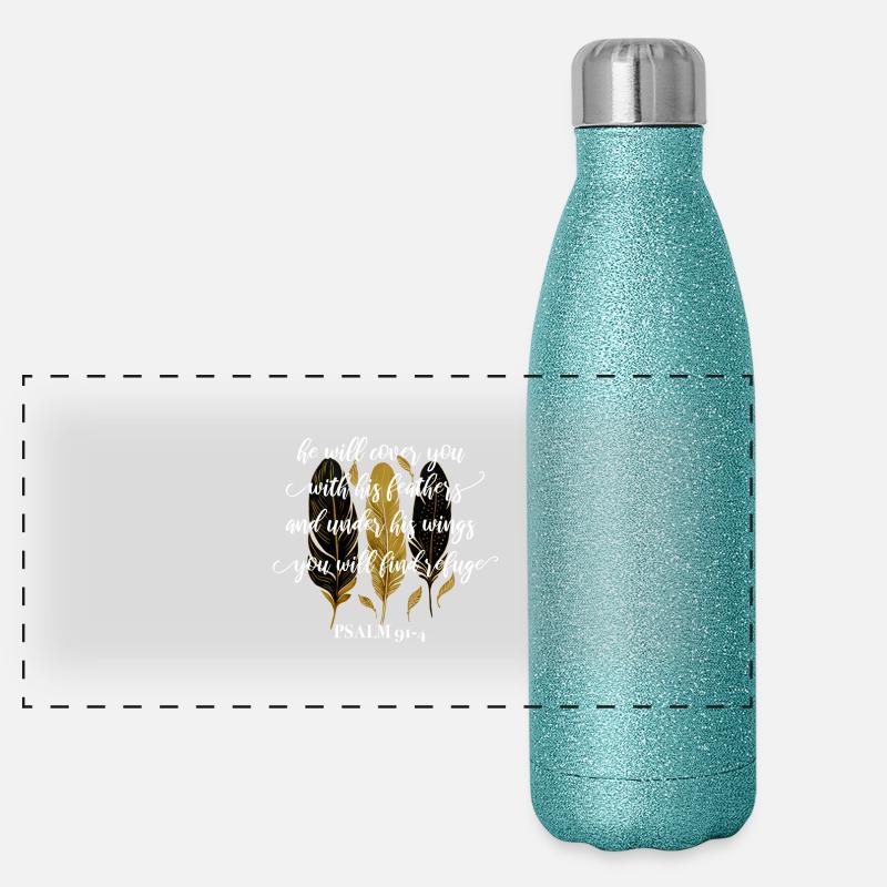 Bibelvers Psalm 91:4 Panorama Glitzer Isolierflasche 500 ml