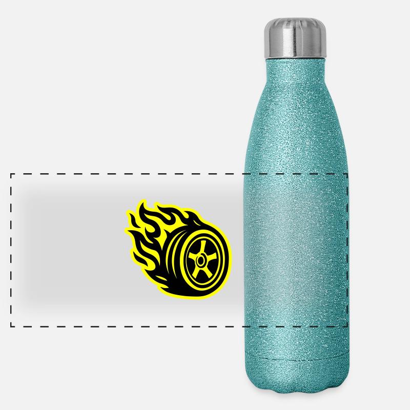 Reifen Flamme Auto Panorama Glitzer Isolierflasche 500 ml
