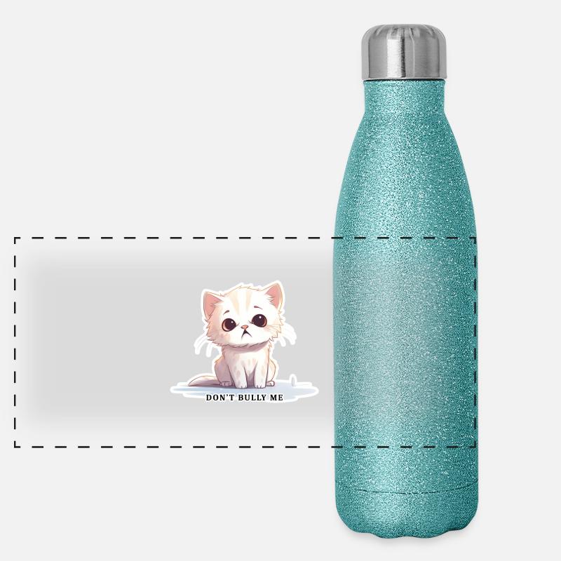 Don’t Bully Me – Süße Katze mit Botschaft - Panorama Glitzer Isolierflasche 500 ml - Blau Glitzer