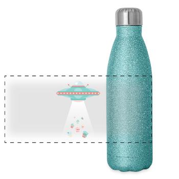 UFO's stehlen unsere Kuchen. - Panorama Glitzer Isolierflasche 500 ml - Blau Glitzer - Vorne
