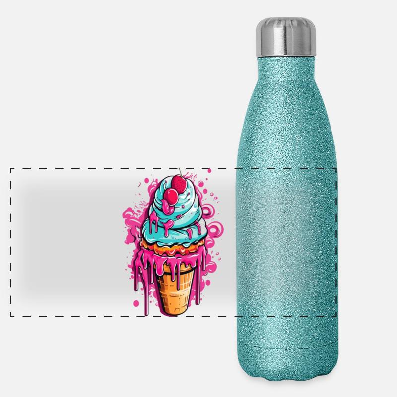 Bunte Eistorte mit Früchten Panorama Glitzer Isolierflasche 500 ml
