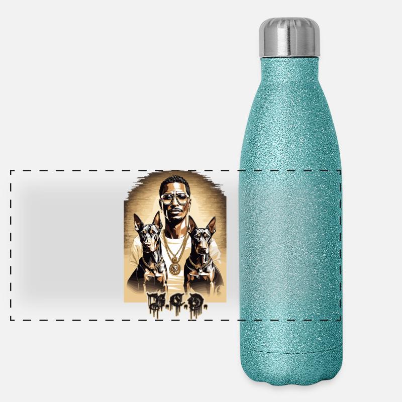 Rapper with Dobermans Panoramic Glitter Thermal Bottle 500 ml