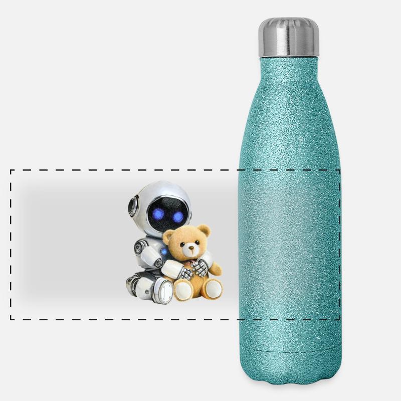 Roboter Teddy Panorama Glitzer Isolierflasche 500 ml