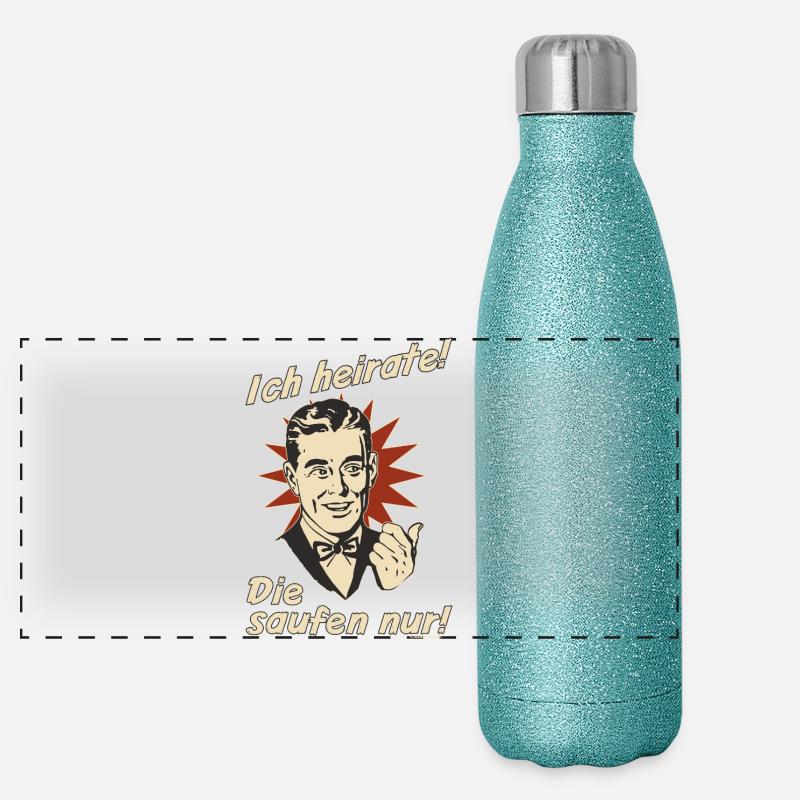 Retro-Eheversprechen mit Trinkmotiv Panorama Glitzer Isolierflasche 500 ml