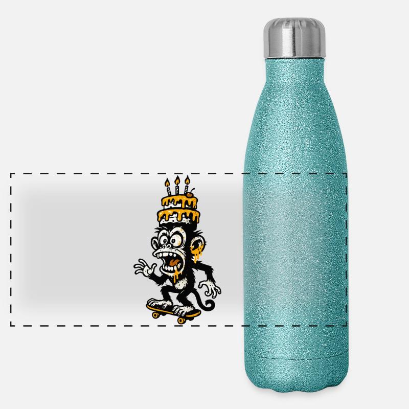 Absurde Affen Geburtstagstorte Illustration Panorama Glitzer Isolierflasche 500 ml