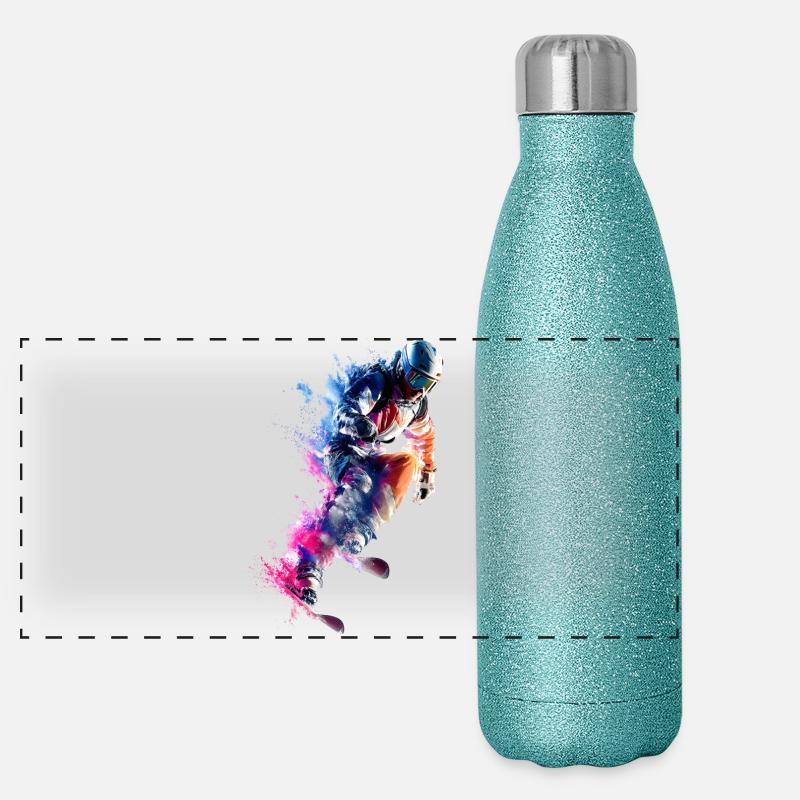 Farbexplosion Snowboarder Sprung Panorama Glitzer Isolierflasche 500 ml