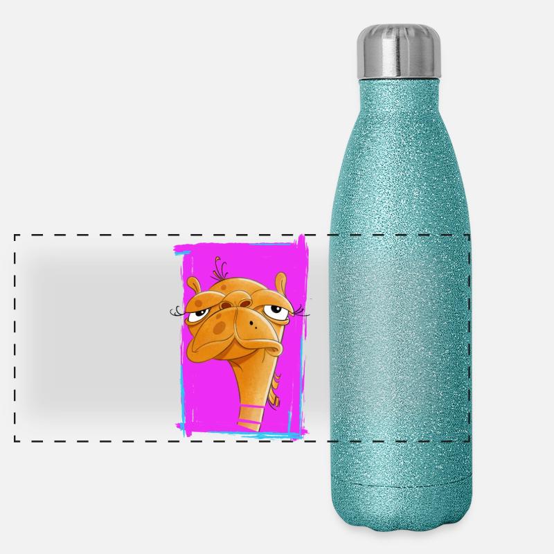Neon Camel Caricature on Pink Background Panoramic Glitter Thermal Bottle 500 ml