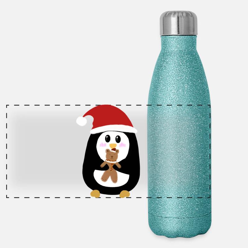 Le petit pingouin de Noël  Gourde isotherme panoramique pailletée 500 ml