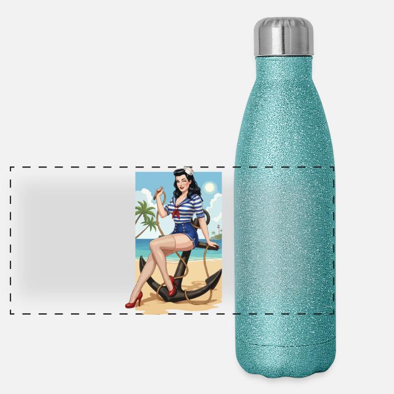 Strandsegler-Pinup Panorama Glitzer Isolierflasche 500 ml