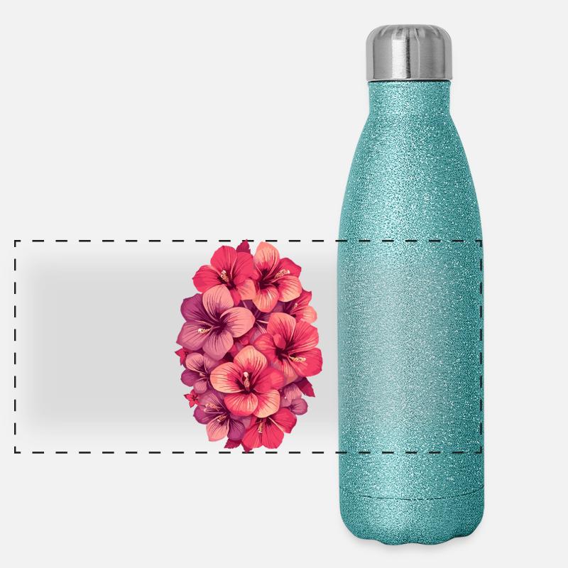 Hibiskus Farbexplosion Panorama Glitzer Isolierflasche 500 ml