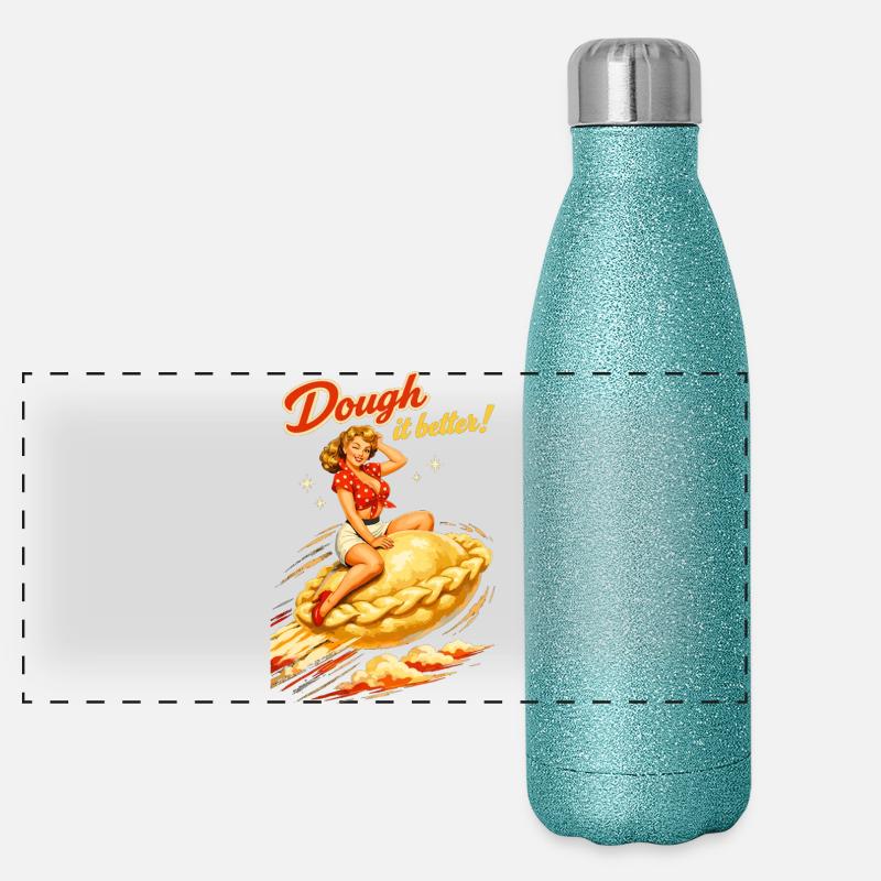 Pelmeni Pin-Up: Dough it better! Retro Grafik Panorama Glitzer Isolierflasche 500 ml