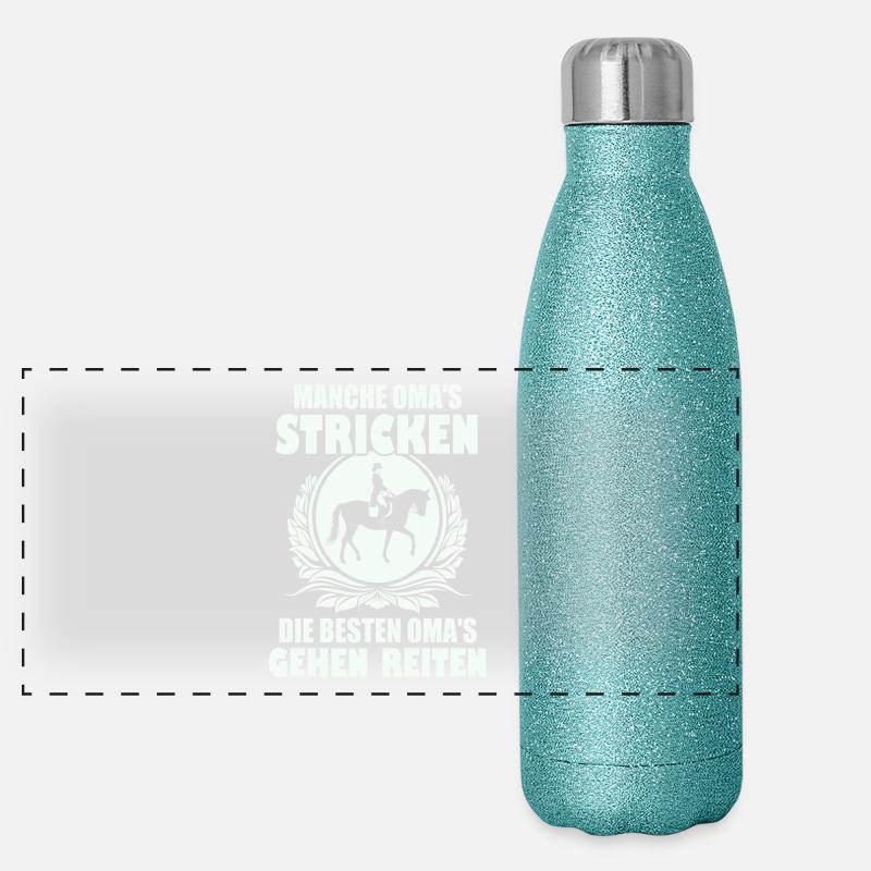 Oma reiten - Panorama Glitzer Isolierflasche 500 ml - Blau Glitzer