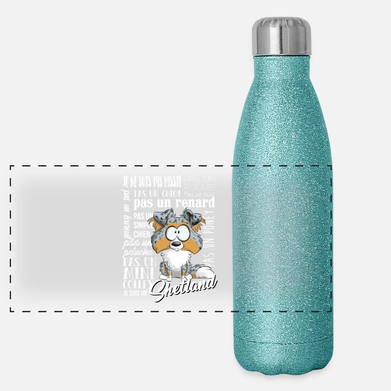 Ich bin Shetland - Blue Merle Tricolor EN Panorama Glitzer Isolierflasche 500 ml