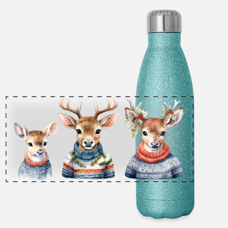 Trio de Pull de Cerf d’Hiver Gourde isotherme panoramique pailletée 500 ml