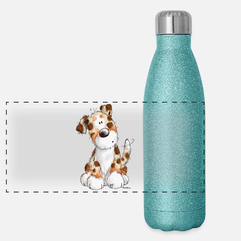 Süßer Australian Shepherd - Hund - Aussie - Comic Panorama Glitzer Isolierflasche 500 ml