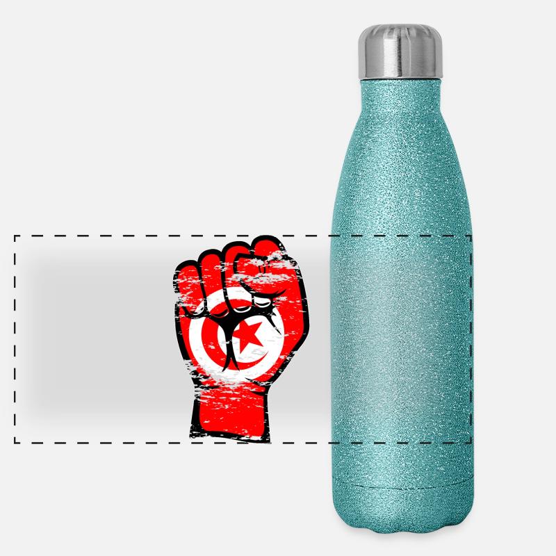 Tunisie Drapeau Poing Main Symbole utilisé Gourde isotherme panoramique pailletée 500 ml