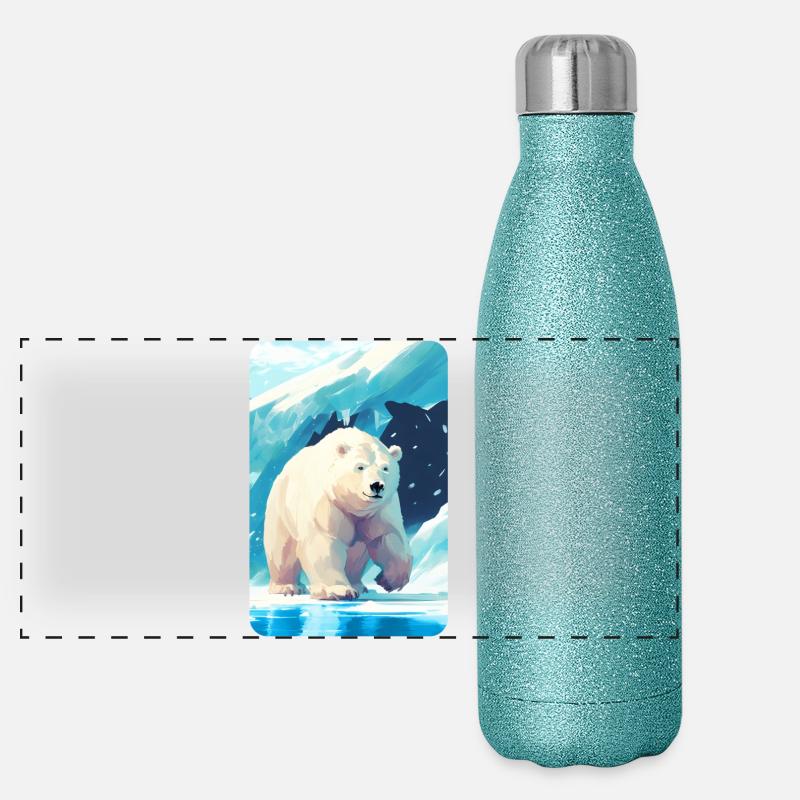 Polarbär im ewigen Eis Panorama Glitzer Isolierflasche 500 ml