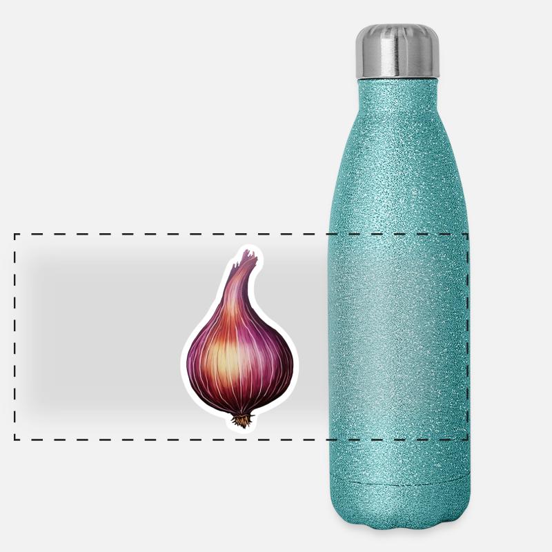 Red Onion Illustration – Vintage Kitchen Panoramic Glitter Thermal Bottle 500 ml