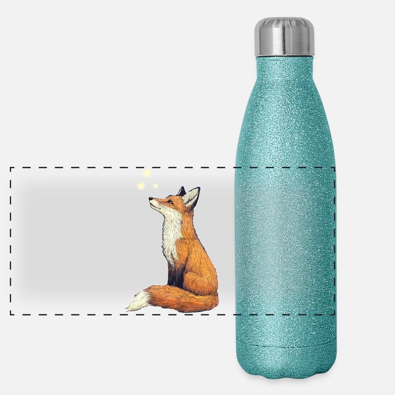 Renard avec des étoiles Gourde isotherme panoramique pailletée 500 ml