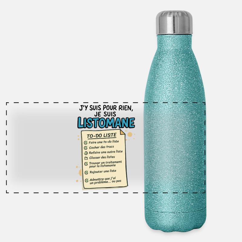 Ich bin ein Listomane Panorama Glitzer Isolierflasche 500 ml