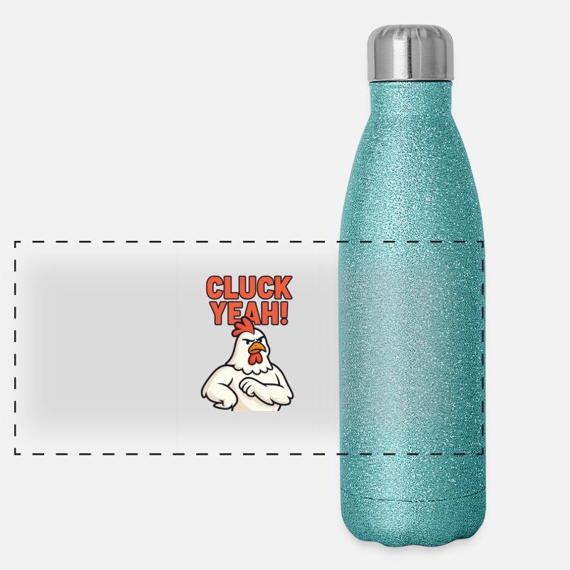 Expressive Rooster 'Cluck Yeah' Design - Panoramic Glitter Thermal Bottle 500 ml - blue glitter