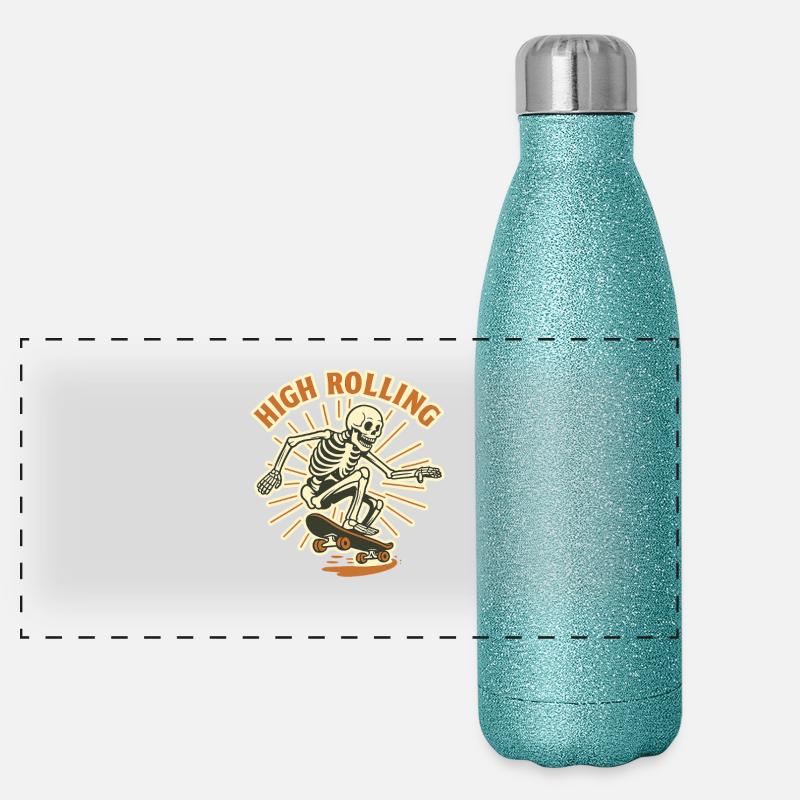 Skateboard squelette à roulements élevés Gourde isotherme panoramique pailletée 500 ml