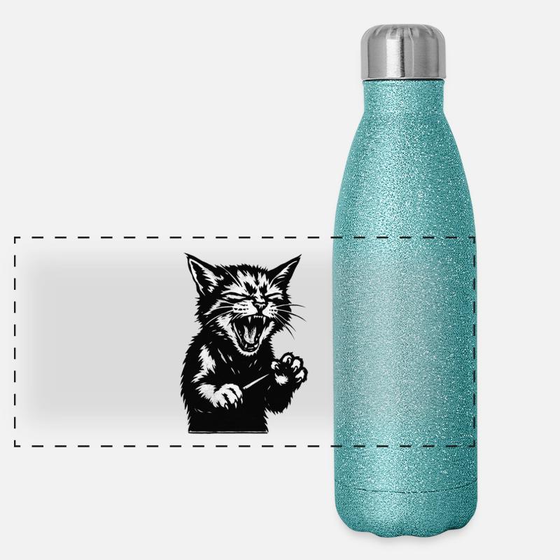 Screaming cat silhouette Panoramic Glitter Thermal Bottle 500 ml