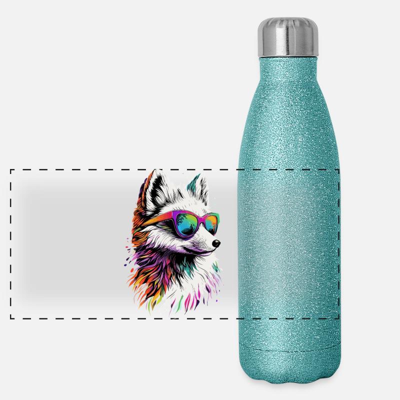 Polarfuchs Schneefuchs Eisfuchs Süßer Weißer Fuchs Panorama Glitzer Isolierflasche 500 ml